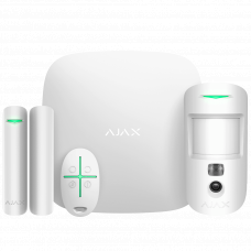 AJAX StarterKit Cam - стартовый комплект GSM сигнализации AJAX. Интеллектуальная централь HUB 2, датчик движения с фотоверификацией, датчик открытия, брелок управления. Цвет - белый
