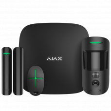 AJAX StarterKit Cam - стартовый комплект GSM сигнализации AJAX. Интеллектуальная централь HUB 2, датчик движения с фотоверификацией, датчик открытия, брелок управления. Цвет - черный